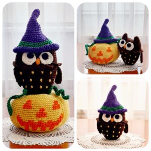amigurumi crochet pattern, owl with pumpkin