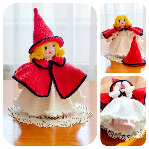 amigurumi pattern doll with red hat