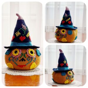 amigurumi crochet pattern, pumpkin with witch hat