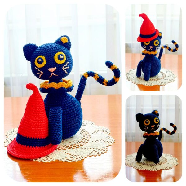 crochet cat pattern with red hat