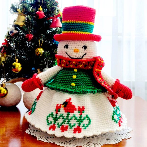 crochet pattern : snowman with birds
