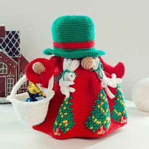 christmas crochet pattern: gnome girl with red dress