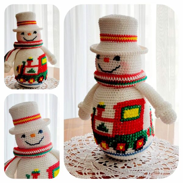 crochet pattern: snowman with embroidered train