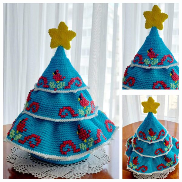 crochet pattern: blue christmas tree with star