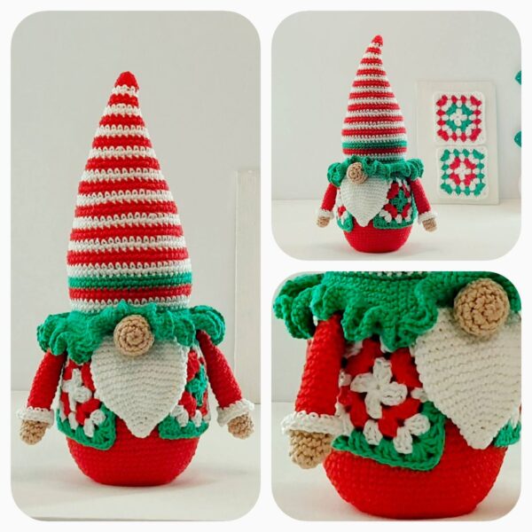 crochet pattern: christmas gnome with granny square vest