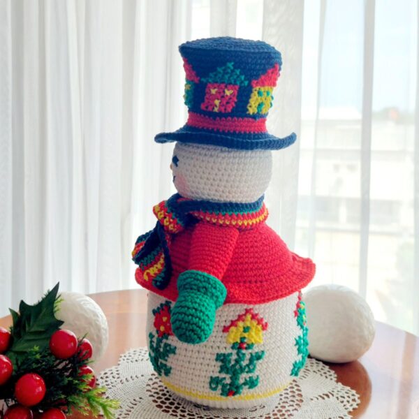 snowman crochet pattern with embroidered birdhouses