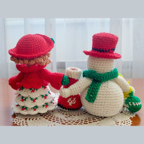 christmas crochet pattern set: snowman and doll